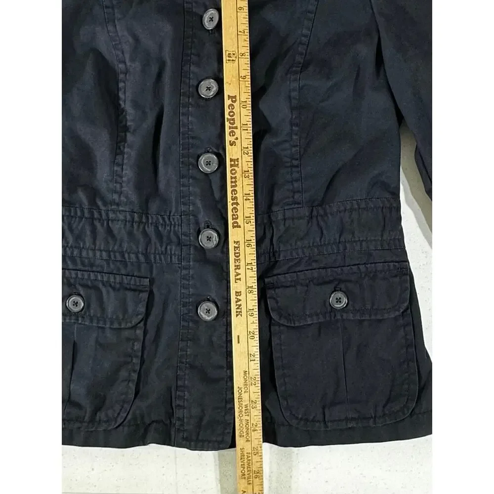 Lands End Womens Field Jacket Size 12 (4) Navy Blue Elastic Gathered Waist‎ READ